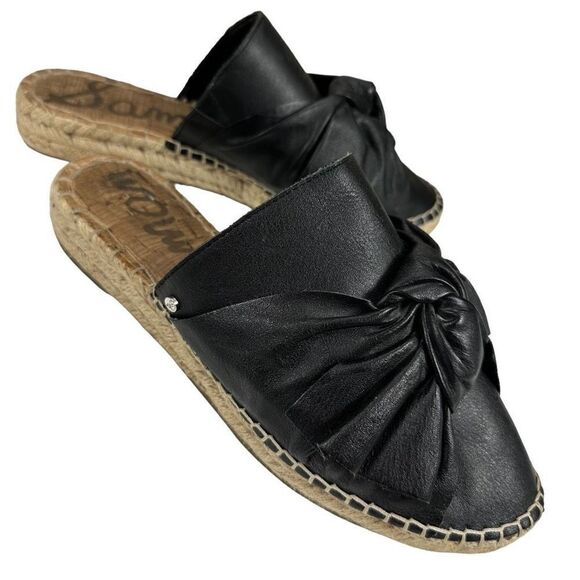 Sam Edelman Lynda Black Leather Espadrille Mules - Picture 1 of 10